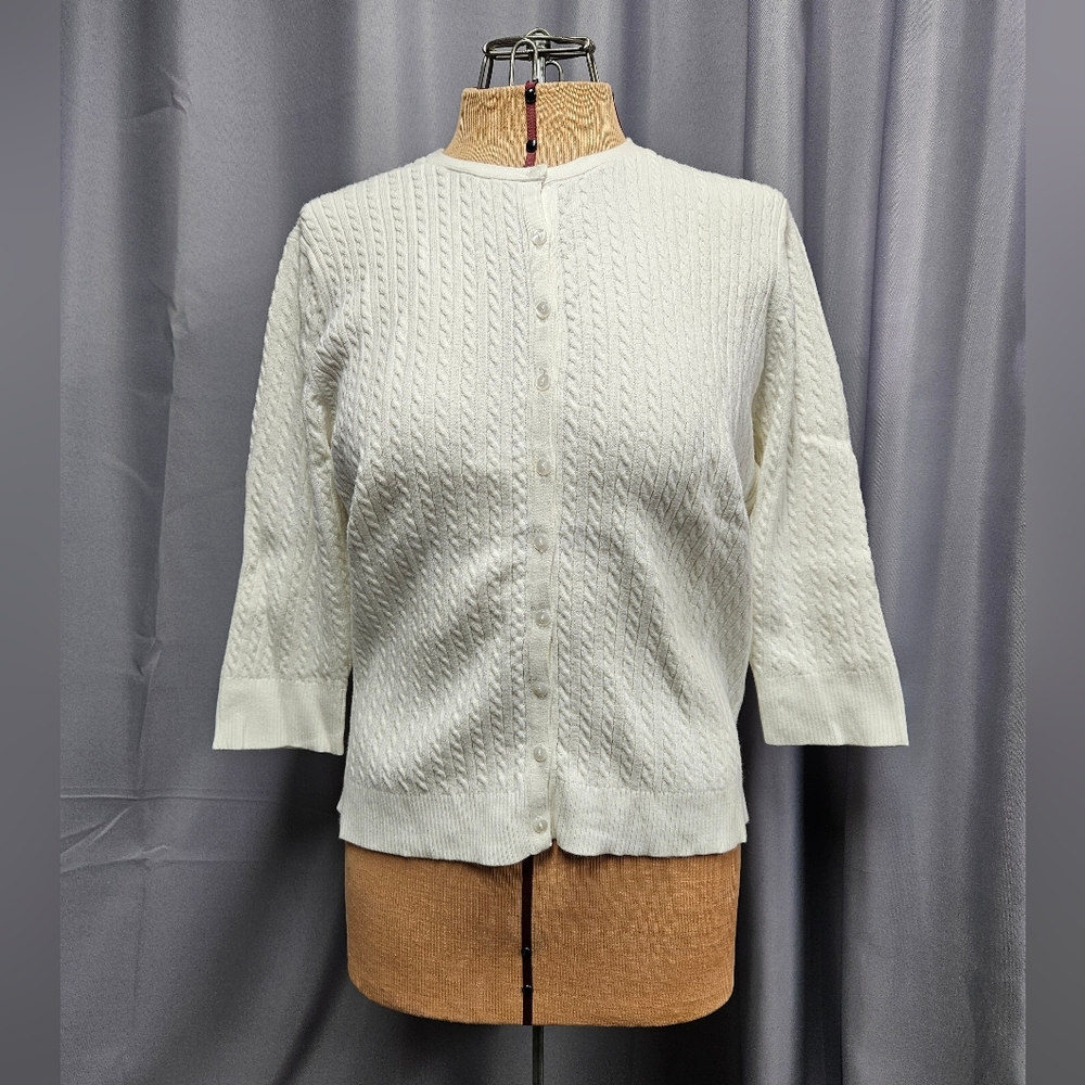 White Old Navy 3/4 Length Sleeve Button-up Knit Cardigan